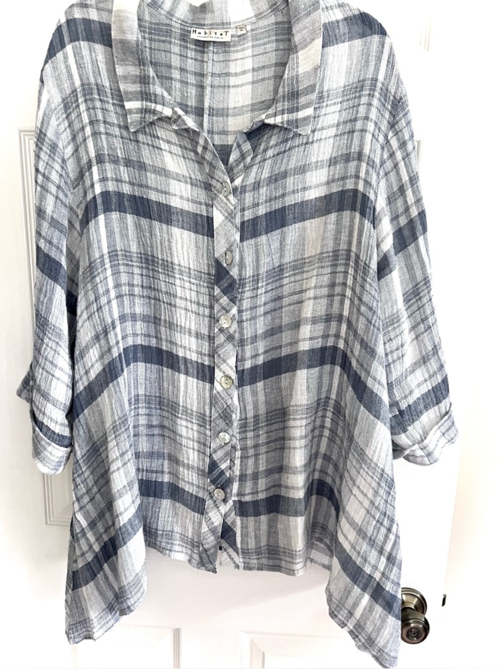 Habitat Light Blue and White Plaid Button-Front Shirt